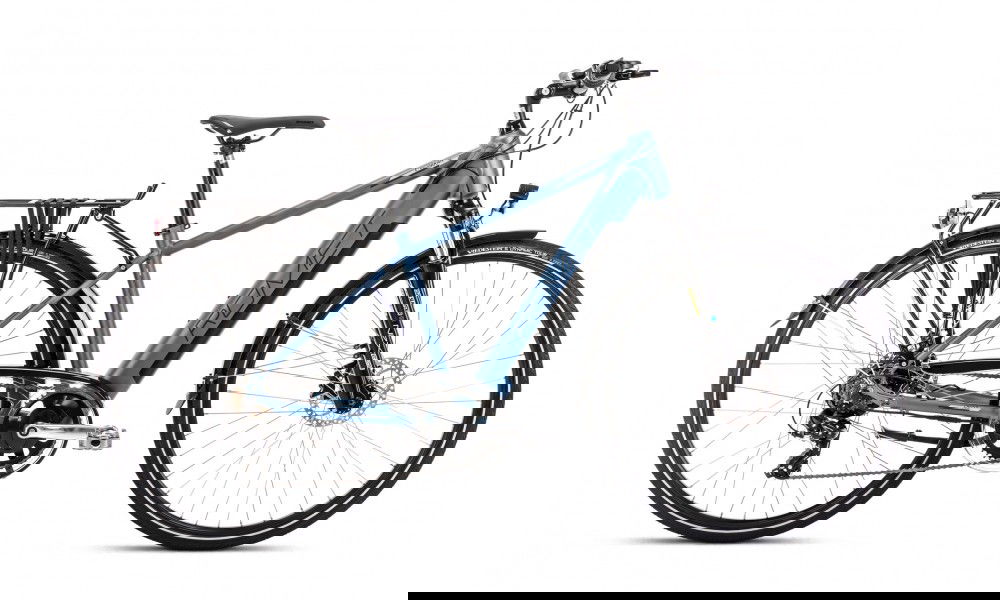 Rower trekkingowy elektryczny Romet Orkan RM 2 M Integrated - niebieski-czarny